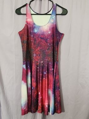 Galaxy Print Sleeveless Skater Dress - Pink/Purple